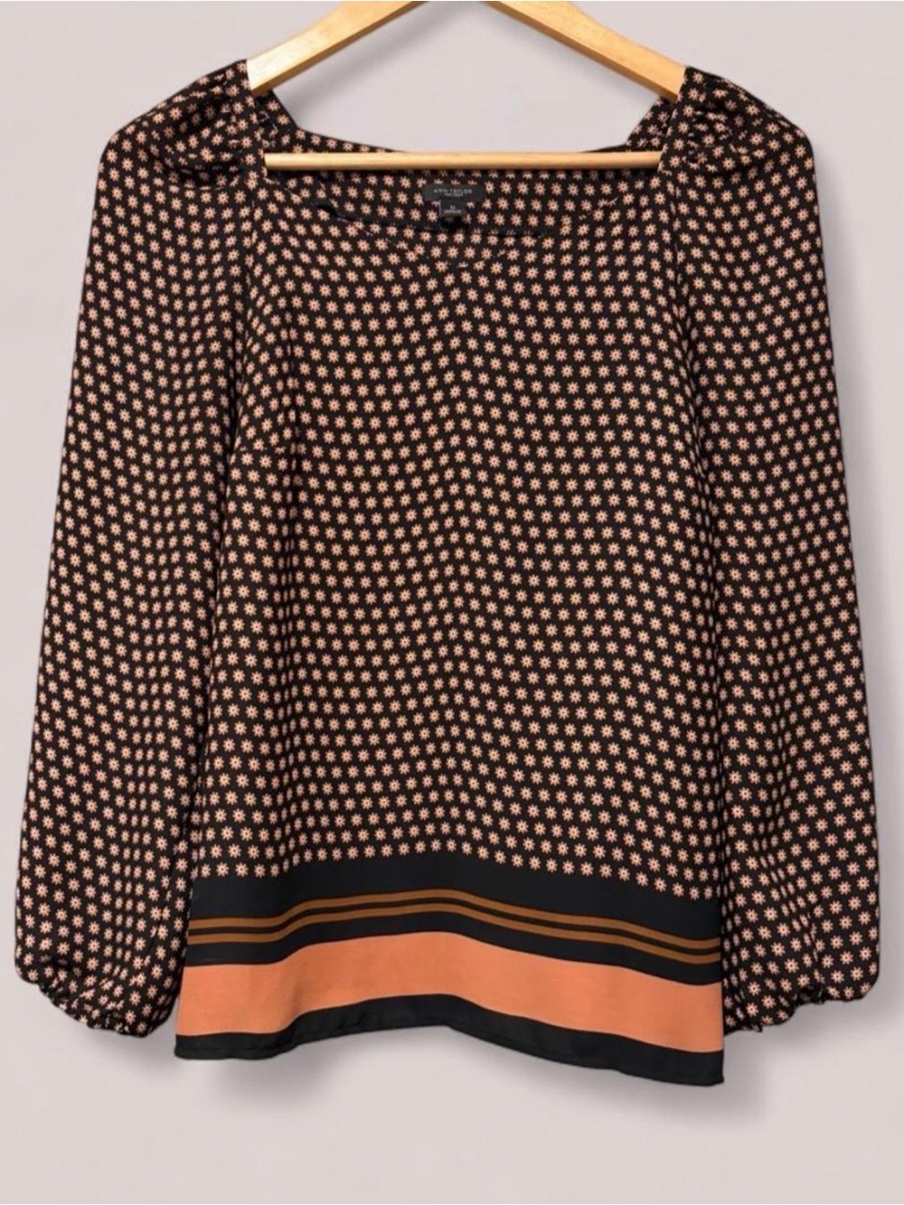 Ann Taylor Black Skirt with Peach Floral Dot & Peach Hem